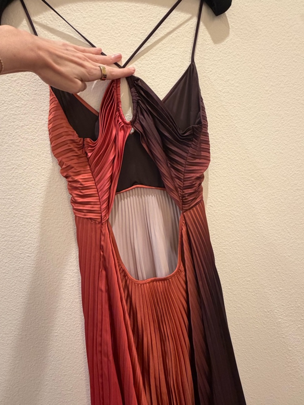 A.L.C. Pleated Ombré Maxi Dress Size 10 Crisscross Back Cutout Worn Once - Picture 5 of 10